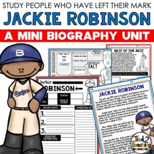 Jackie Robinson Biography pack by Tied 2 Teaching product cover. Includes reading passages, graphic organizers, posters, and activities.