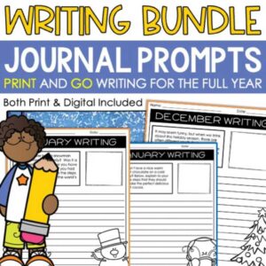 Writing Bundle Journal Prompts for the Year Bundle Fun Writing Prompts for upper elementary by Tied 2 Teaching product cover