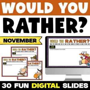 November and Thanksgiving Would You Rather Writing Prompts by Tied 2 Teaching Product Cover