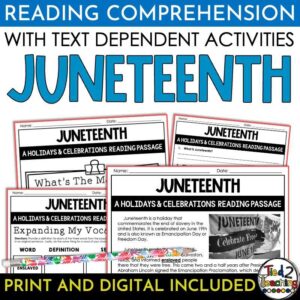 Juneteenth Holiday Nonfiction Reading Passage and Activities Pack by Tied 2 Teaching Product Cover