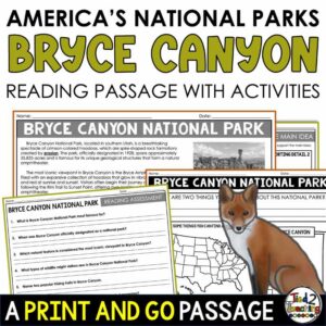 Bryce Canyon National Park Pack by Tied 2 Teaching product cover. Contains reading passage, graphic organizers and activities.