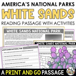 White Sands National Park Pack by Tied 2 Teaching product cover. Contains reading passage, graphic organizers and activities.