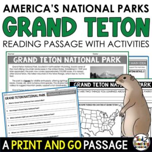 Grand Teton National Park Pack by Tied 2 Teaching product cover. Contains reading passage, graphic organizers and activities.