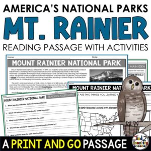 Mount Rainier National Park Pack by Tied 2 Teaching product cover. Contains reading passage, graphic organizers and activities.