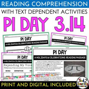 Pi Day Holiday Nonfiction Reading Passage and Activities Pack by Tied 2 Teaching Product Cover