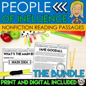Biography Reading Passages Bundle with various People of Influence by Tied 2 Teaching Product Cover