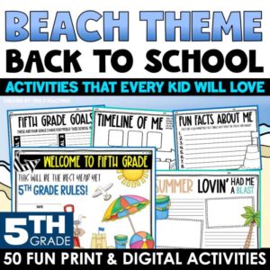 Beach Theme Back to School Activity Pack for 5th Grade from Tied 2 Teaching Product Cover