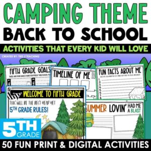 Camping Theme Back to School Activity Pack for 5th Grade from Tied 2 Teaching Product Cover