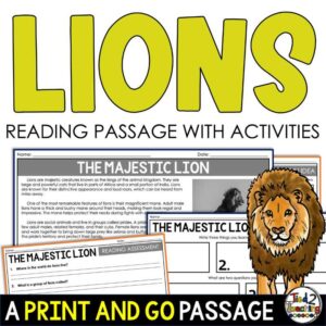 All About Lions Reading Passage and Activities Pack for Upper Elementary Product Cover by Tied 2 Teaching