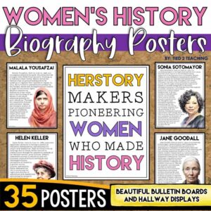 Women's History Biography Poster Set for Classroom Bulletin Boards by Tied 2 Teaching Product Cover