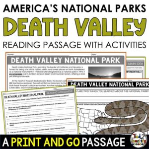 Death Valley National Park Reading Passage and Activities Pack by Tied 2 Teaching product cover. Contains reading passage, graphic organizers and activities.