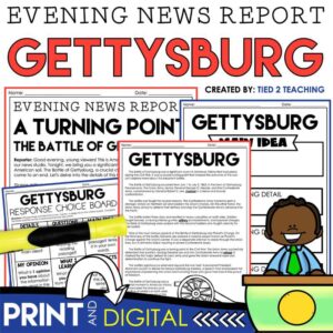 The Battle of Gettysburg Evening New Report Reading Passages for Upper Elementary Pack by Tied 2 Teaching Product Cover