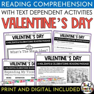 Valentine's Day Holiday Nonfiction Reading Passage and Activities Pack by Tied 2 Teaching Product Cover
