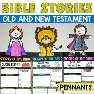 Bible Stories Pennants Old and New Testament by Tied 2 Teaching Product Cover. Includes fun Bible pennant toppers.