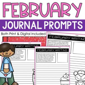 February Journal Prompts Fun February Writing Prompts for upper elementary by Tied 2 Teaching product cover