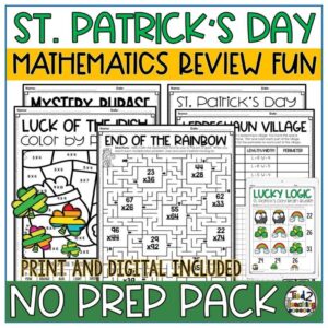 St. Patrick's Day Math Review Pack for Upper Elementary Students by Tied 2 Teaching product cover.