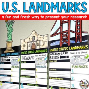 U.S. Landmarks Research Report Pennants by Tied 2 Teaching Product Cover with Beautiful landmark pennant toppers.