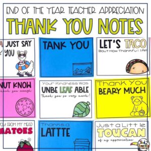 Printable and Digital Teacher Thank You Notes by Tied 2 Teaching product cover. Perfect for end of the year gifts, teacher appreciation and so much more.