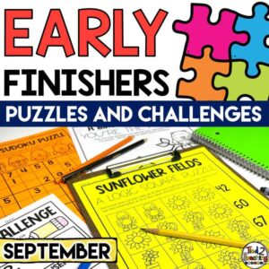 September and Fall Early Finishers or Fast Finishers Puzzles and Challenges Pack by Tied 2 Teaching Product Cover