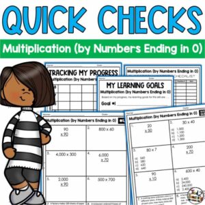 Multiplication by Numbers Ending in 0 Quick Checks Math Practice Pack from Tied 2 Teaching Product Cover