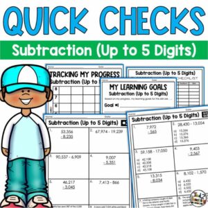 Subtraction up to 5 digits Quick Checks Math Practice Pack from Tied 2 Teaching Product Cover