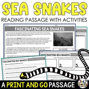 All About Sea Snakes Reading Passage and Activities Pack for Upper Elementary Product Cover by Tied 2 Teaching