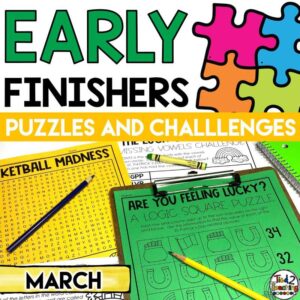 March and St. Patrick's Day Early Finishers or Fast Finishers Puzzles and Challenges Pack by Tied 2 Teaching Product Cover