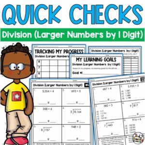 Quick Checks: Division of Larger Numbers by 1 Digit Math Pack Product Cover by Tied 2 Teaching