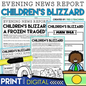The Children's Blizzard Evening News Report Reading Passages and Activities by Tied 2 Teaching Product Cover