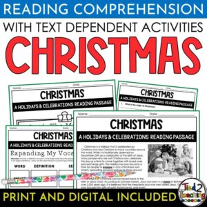 Christmas Holiday Reading Passage with Activities by Tied 2 Teaching product cover