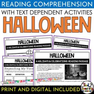 Halloween Holiday Nonfiction Reading Passage and Activities Pack by Tied 2 Teaching Product Cover