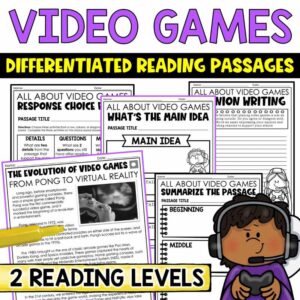 Video Games Differentiated Reading Passages and Activities Pack from Tied 2 Teaching product cover