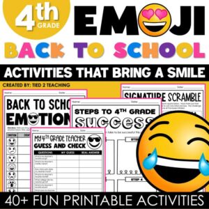 Emoji 4th Grade Back to School Activity Pack by Tied 2 Teaching Product Cover