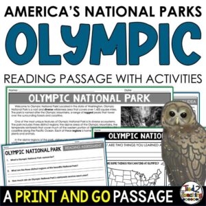 Olympic National Park Reading Passage and Activities Pack by Tied 2 Teaching product cover. Contains reading passage, graphic organizers and activities.