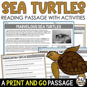 All About Sea Turtles Reading Passage and Activities Pack for Upper Elementary Product Cover by Tied 2 Teaching