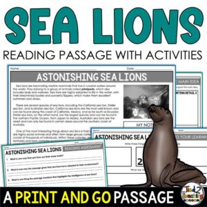 All About Sea Lions Reading Passage and Activities Pack for Upper Elementary Product Cover by Tied 2 Teaching