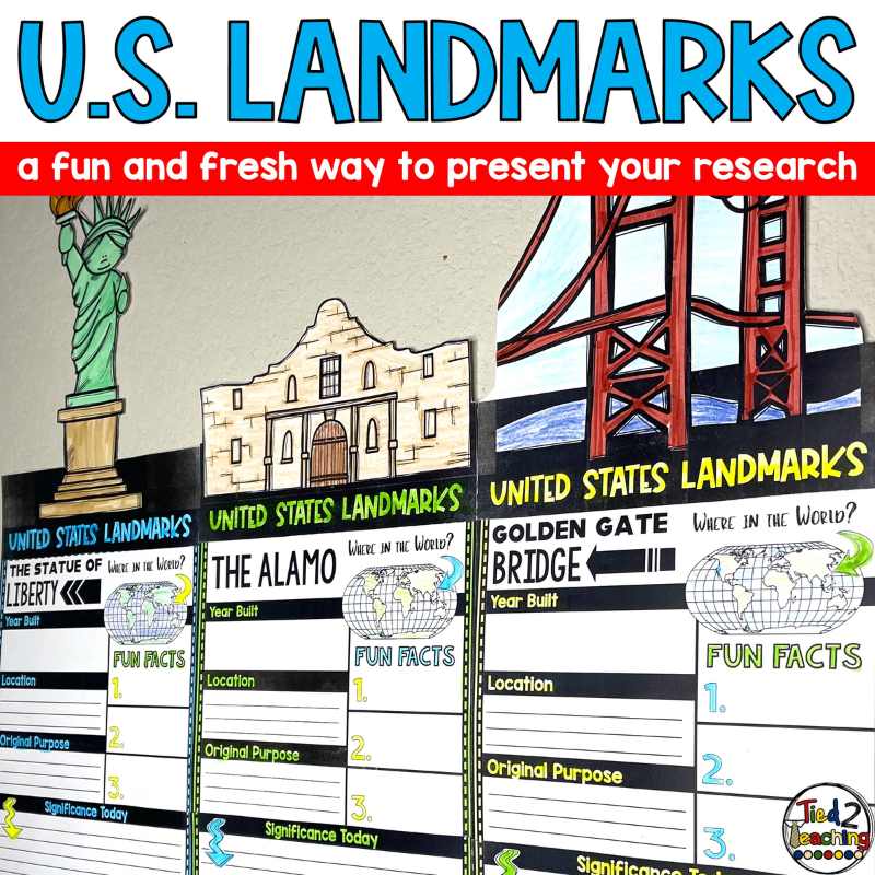 U.S. landmarks research report pennants pack for researching American landmarks.