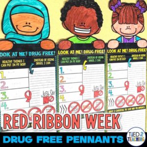 Red Ribbon Week Say No to Drugs Pennants by Tied 2 Teaching Product Cover