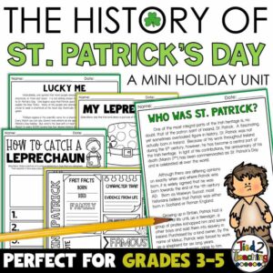History of St. Patrick's Day Pack by Tied 2 Teaching Product Cover with Reading Passages, Activities, Graphic Organizers and more.