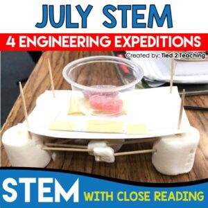 July STEM Challenge bundle with Reading Passages from Tied 2 Teaching Product Cover