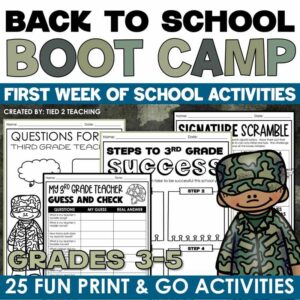 Military and Boot Camp Themed Back to School and First Week of School Activities Pack for 3rd through 5th grade by Tied 2 Teaching Cover.