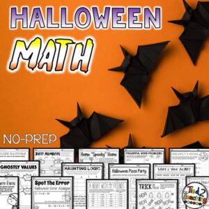 Halloween Math Printable Practice Sheets for Upper Elementary Pack by Tied 2 Teaching Cover