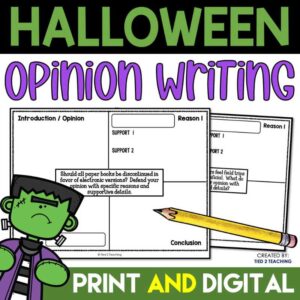 Halloween Opinion Writing Prompts on 4-Square Writing Graphic Organizers by Tied 2 Teaching Product Cover