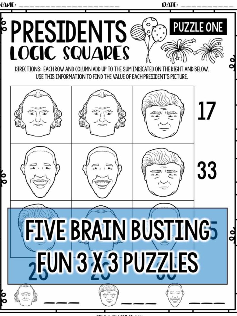 Presidents Day  Logic Square Puzzle Activities - Image 3