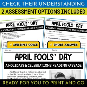 April Fools' Day Nonfiction Reading Comprehension Passage and Questions ...