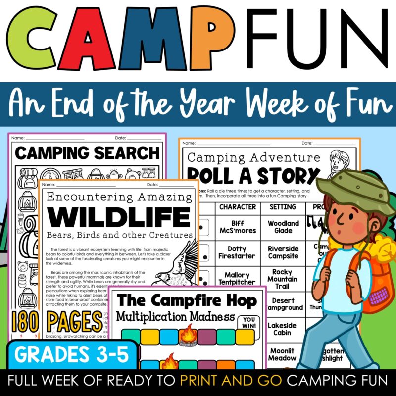 Camp Fun End of the Year Activities Pack Camping Theme by Tied 2 Teaching Product Cover
