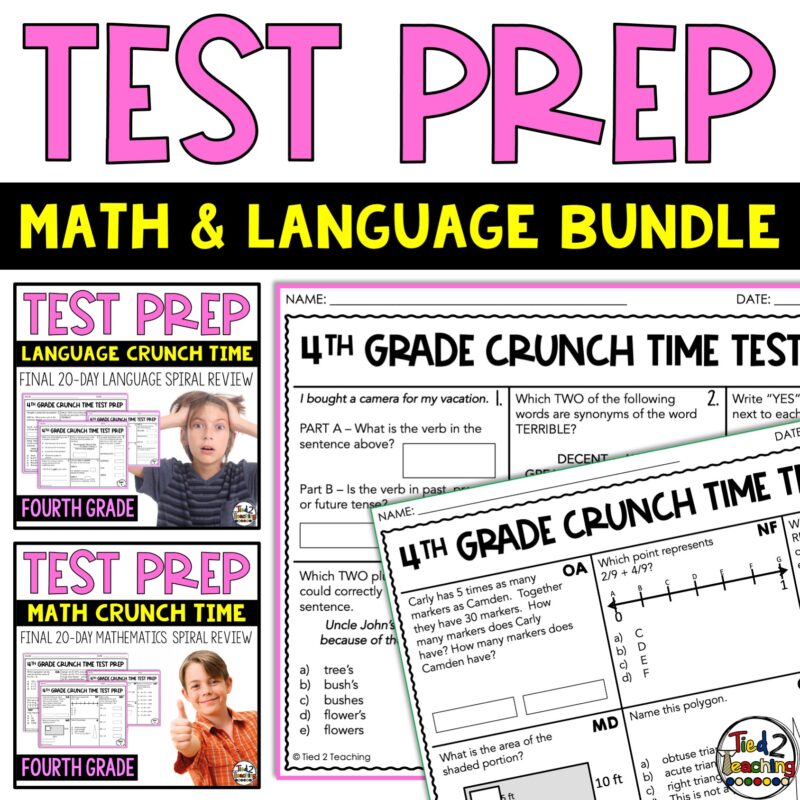 4th Grade Test Prep Math and Language Crunch Time Test Prep Bundle for Fourth Grade by Tied 2 Teaching Product Cover