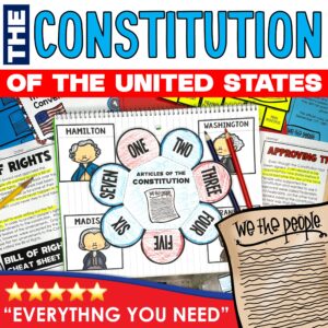 US Constitution and Constitution Day Unit and Activities Pack by Tied 2 Teaching Product Cover with passages, activities, graphic organizers and more