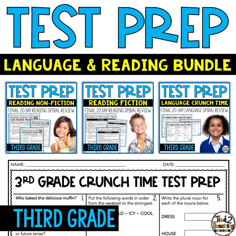 3rd Grade Reading and Language Test Prep Bundle with ELA Crunch Time Test Prep for Third Grade by Tied 2 Teaching Product Cover