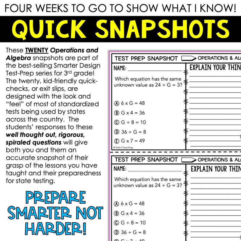 3rd Grade Math Test Prep Snapshots Operations and Algebra Exit Slips - Image 2
